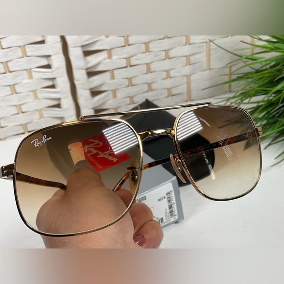 Ray-Ban Square Polished Arista Gold Sunglasses Clear Gradient Brown Lenses - Picture 7 of 9